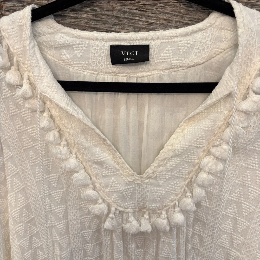 NWOT- White Boho embroidered Tassel Dress - Picture 3 of 5